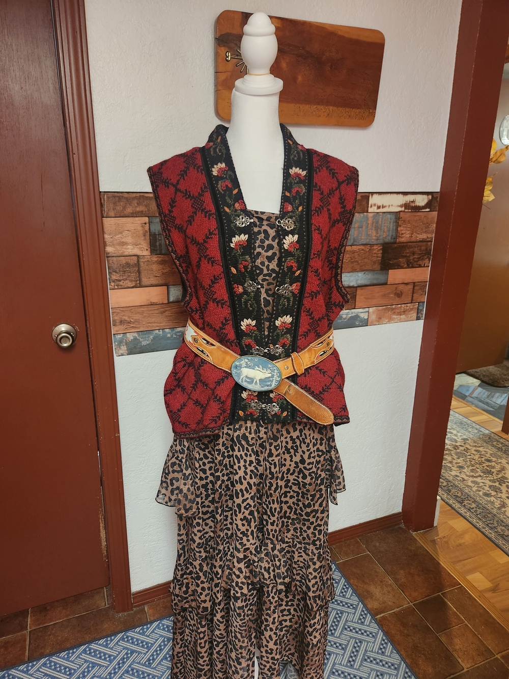 Red Embroidered Knit Vest with Floral Trim - Women's Layering Vest